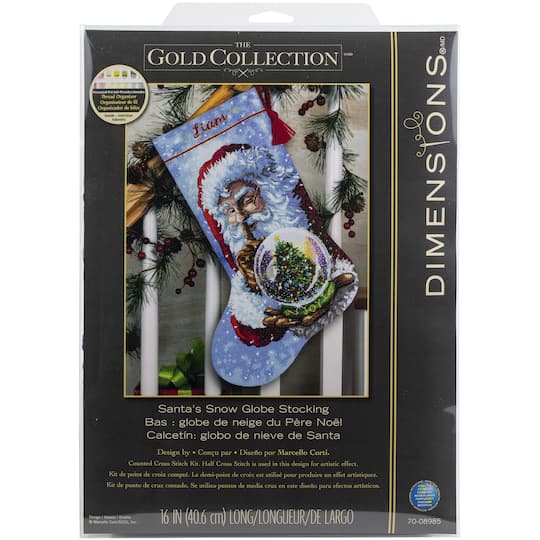 Dimensions&#xAE; Gold Collection Santa&#x27;s Snowglobe Stocking Counted Cross Stitch Kit